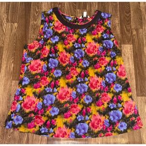 Liz Claiborne New York Silk Cotton Floral Sleeveless Blouse Pink‎ Purple Gold 2X